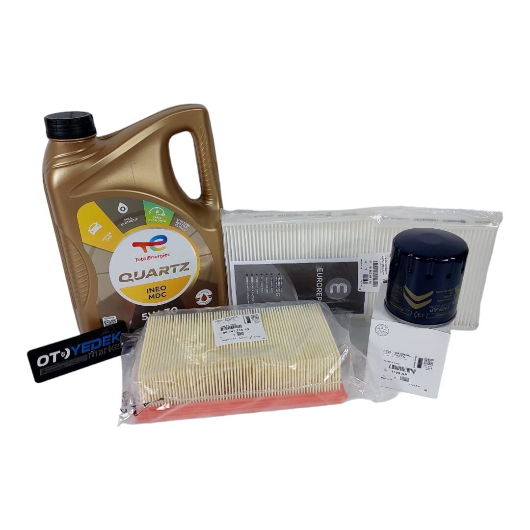 Peugeot 208 (2021-2024) 1.2 Benzinli Filtre Bakım Bakım Seti + 5W30 Yağ (Orijinal)