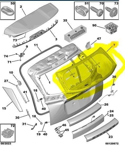 Peugeot 2008 (2020-2024) Arka Bagaj Kapak Camı (Orijinal)