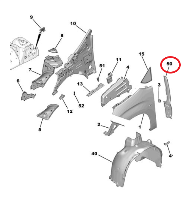 Peugeot Rifter (2019-2025) Sol Ön Çamurluk Ara Contası (Orjinal)