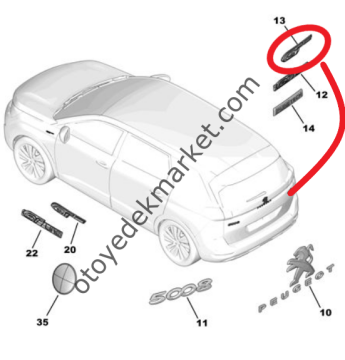 Peugeot 5008 (2017-2020) Arka ''GT'' Yazısı (Orijinal)