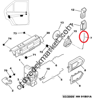 PEUGEOT 306 SOL KAPI KİLİTLEME ÇUBUĞU  (ORJİNAL)
