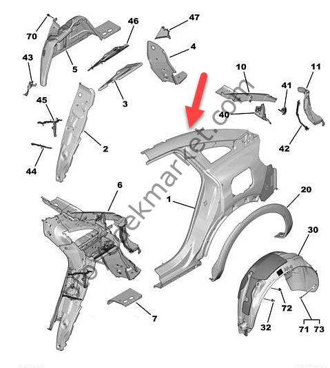 Citroen C4 (2021-2024) Sol Arka Çamurluk (Orijinal)