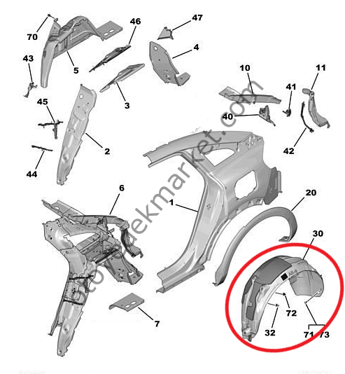 Citroen C4 (2021-2024) Sol Arka Çamurluk Davlumbaz (Orijinal)
