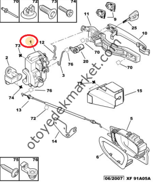 PEUGEOT PARTNER (2003-2008) MERKEZİ KİLİTSİZ ÖN KAPI KİLİDİ SAĞ (İTHAL)